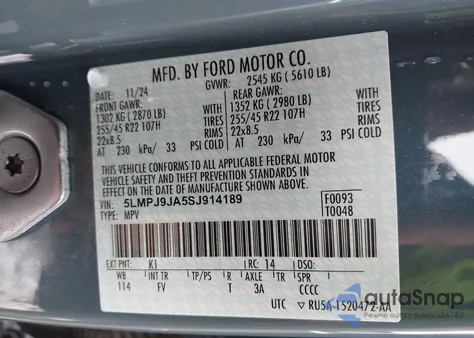 2025 Lincoln Nautilus Black Label z USA, uszkodzony, nr VIN 5LMPJ9JA5SJ914189